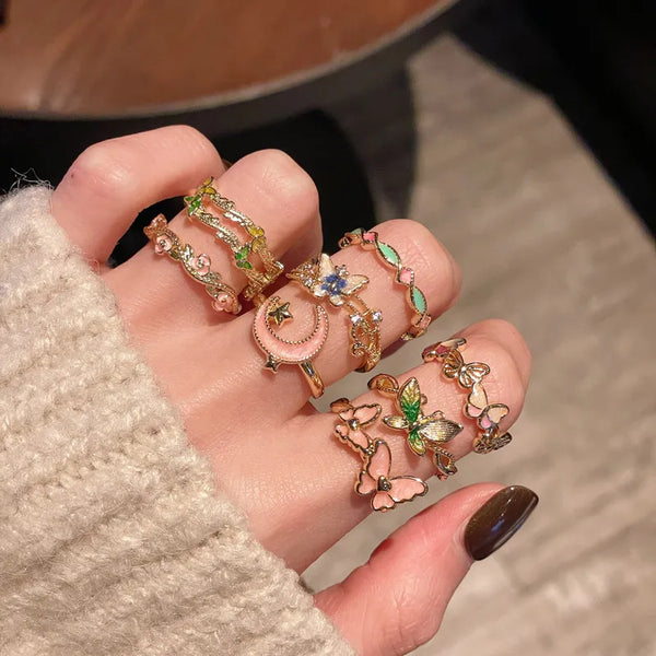 Elegant French Vintage Enamel Drip Oil Butterfly Series Open Ring For Women Cool Sweet Unique High-End Feeling Finger Ring