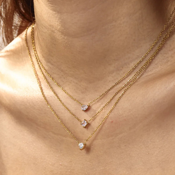 Heart Shape Necklace for Women in 304 Stainless Steel with 18K Gold Plating 0.03µm and Zircon Inlay