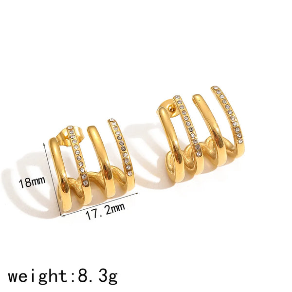 1 Pair IG Style Geometric Polishing Plating 304 Stainless Steel Rhinestones 18K Gold Plated Ear Studs