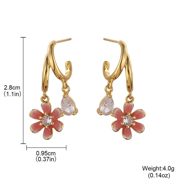 S925 Silver Needle Copper Embedded Zirconia 18K Gold Dipped Flower Earrings Women's Casual Fashion Jewelry Accessories