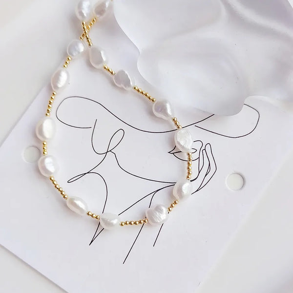 elegant round freshwater pearl copper plating 18k gold plated necklace