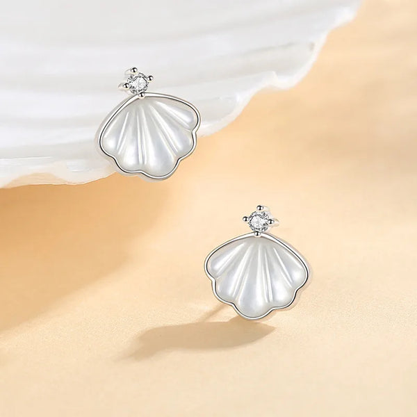 Summer New Style Women's 925 Sterling Silver One Pearl Ear Studs Fashionable Minimalist White Mother-of-Pearl Skirt Earrings