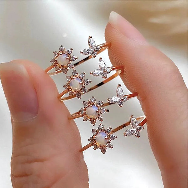 Copper Plating Flower Artificial Gemstones Copper Rings