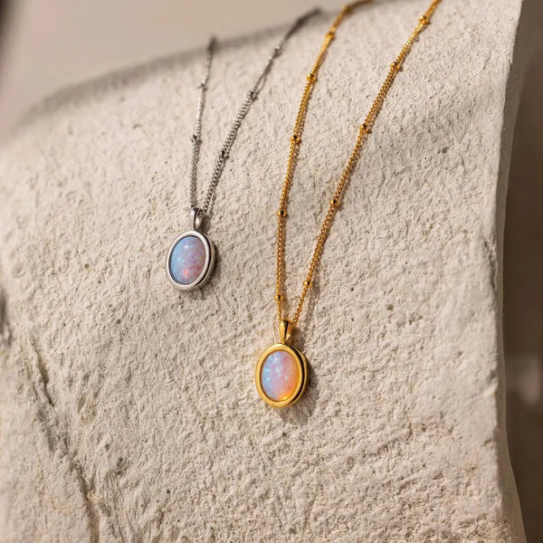 Wholesale Jewelry Retro Classic Style Streetwear Oval 304 Stainless Steel Resin 18K Gold Plated Plating cable chain Pendant Necklace