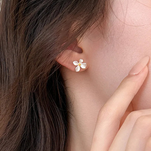 S999 Silver Magnolia Flower Earrings Women's Forest System Sweet Ins Minority Silver Accessories Ear Jewelry Bohemian Style