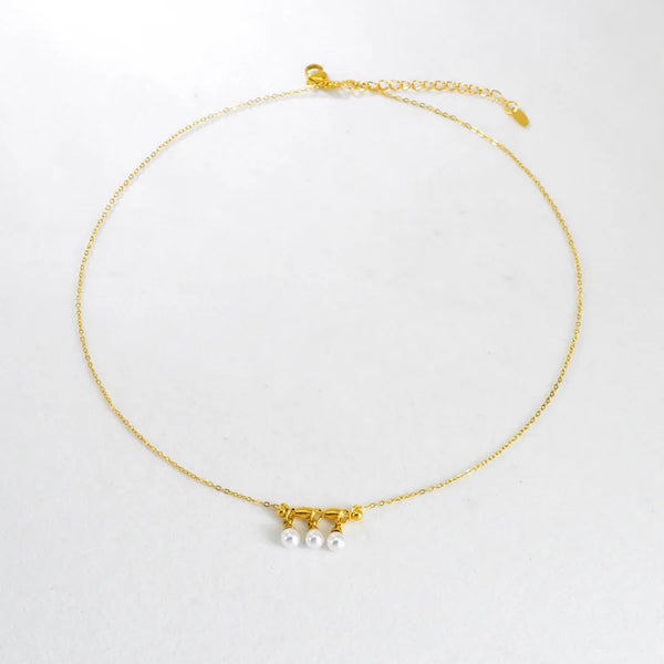L230 Dropshipping French Style Three Bead Balance Wood Pearl Necklace Musical Note Pendant 18K Gold Plated 304 Stainless Steel Vacuum Electroplating (In Furnace) Solid Color (Jewelry) Waterproof Non-Fading Coffee Bean Chain Pendant Necklace for Women
