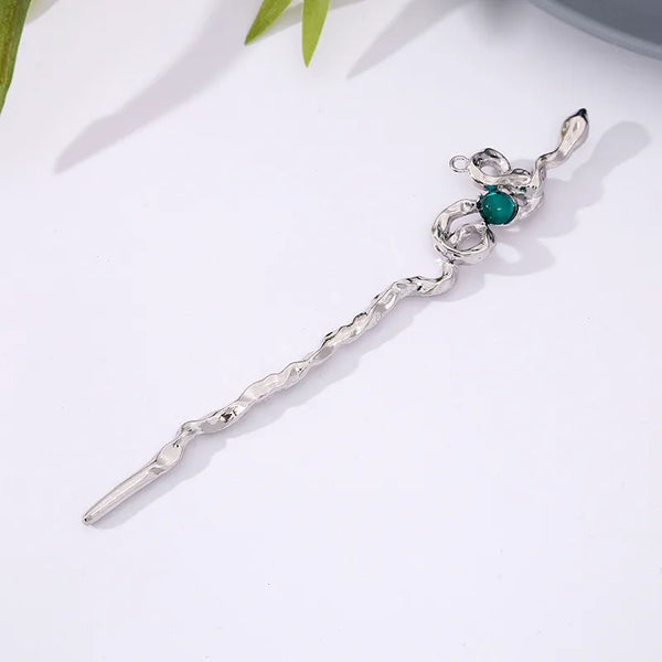Chinoiserie Snake Hair Sticks for Women in Silver Metal, Elegant Spring Hair Accessories