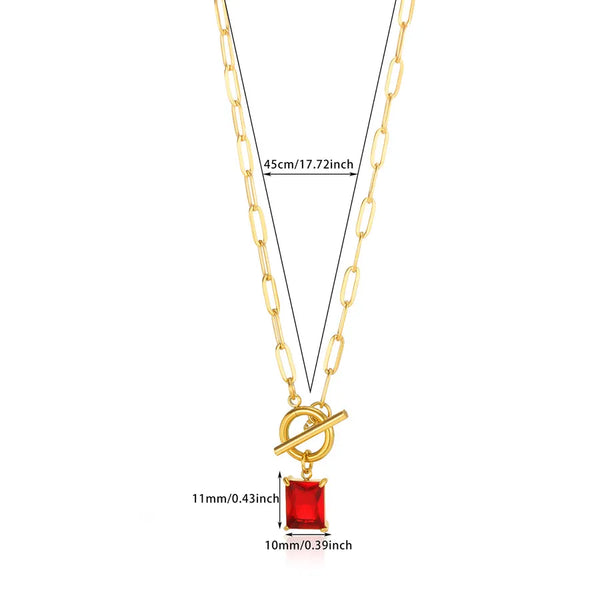 Shiny Square Multicolor Zircon Women's Necklace 18K Gold Plated Unique Birthday Month Meaning Stainless Steel Necklace Jewelry Gift for Friends