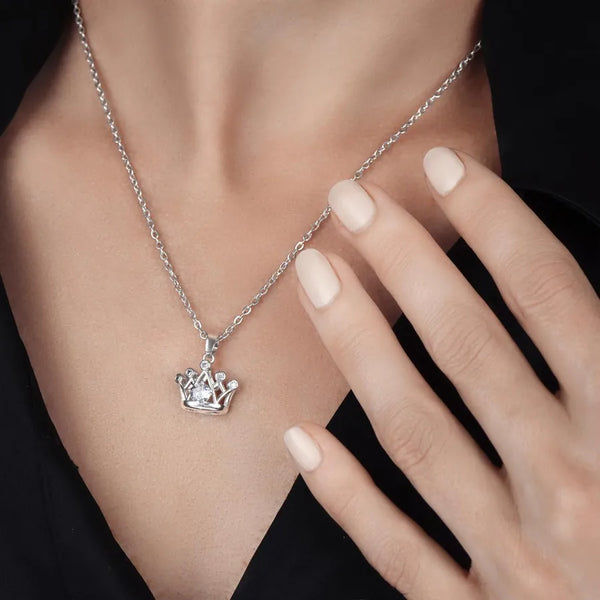 Crown Necklace for Women with 925 Sterling Silver Cable Chain and Electroplated 925 Sterling Silver Pendant
