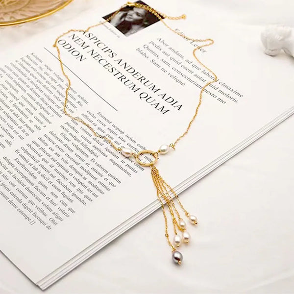304 Stainless Steel Freshwater Pearl Copper Gold Plated Vintage Style Vacation Plating Chain Round Pendant Necklace