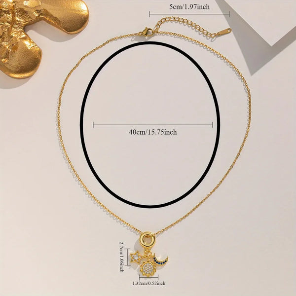 Wholesale Jewelry Elegant Sun Star Moon 316 Stainless Steel  Copper Pendant Necklace cable chain