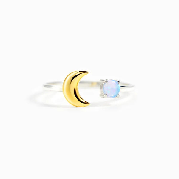 925 Sterling Silver Artificial Gemstones Moon Open Rings
