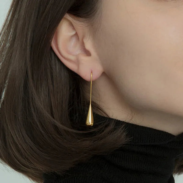 1 pair simple style water droplets titanium steel plating drop earrings