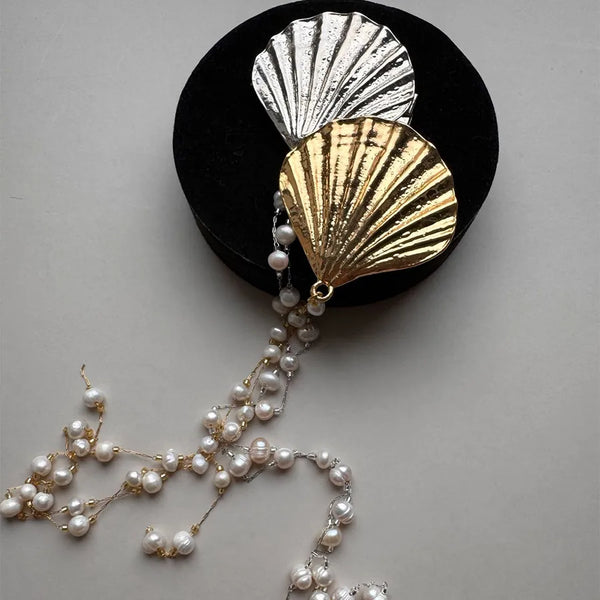 New Shell Hair Clip Novel Design Pearl Tassel Hair Chain Versatile Ins Style Headwear Metal Material For Women And Europeans