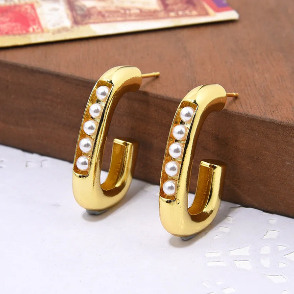1 pair retro c shape plating inlay copper artificial pearls zircon ear studs