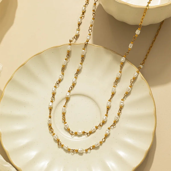 Pearl Necklace For Women Featuring Electroplated 304 Stainless Steel With 18K Gold Handmade Chain