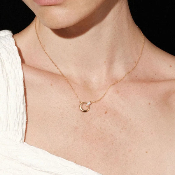 Asymmetrical Necklace For Women in 925 Sterling Silver Featuring Electroplated 18K Real Gold Plated and Zircon Inlay
