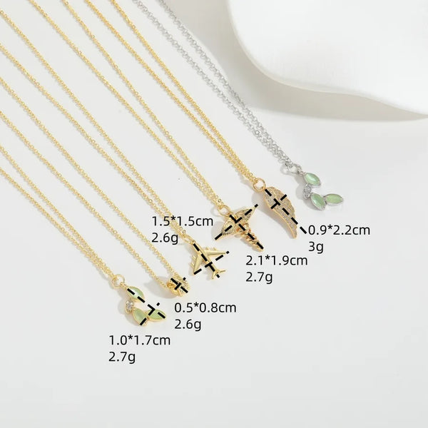 Wholesale Jewelry Casual Classic Style Airplane Copper Zircon 14K Gold Plated Inlay O-shaped chain Pendant Necklace