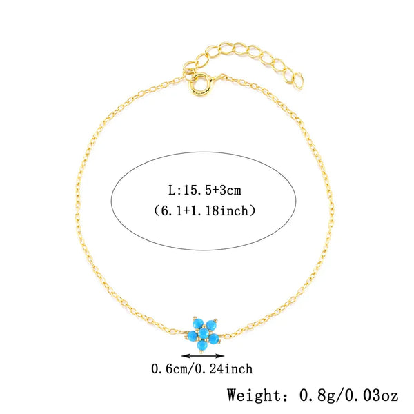 Bohemian Flowers Bracelet For Women Featuring 18K Real Gold Plated 0.03µm Thickness with Zircon Inlay on Cable Chain