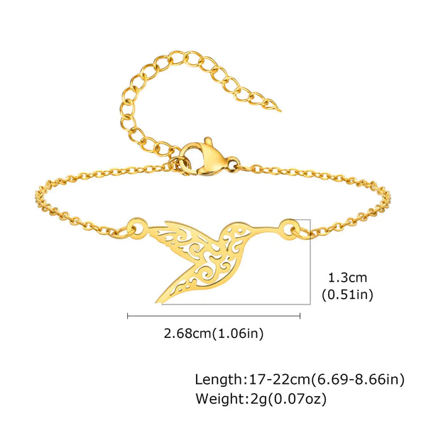 Vintage Style Classic Style Hummingbird 201 Stainless Steel 18K Gold Plated cable chain Bracelets In Bulk