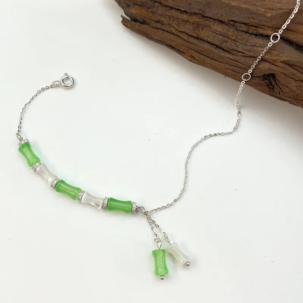 Bamboo Knot Knowledge Women's S925 Sterling Silver Natural Agate Bracelet Bamboo Knot Zircon Bracelet
