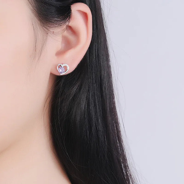 S925 Sterling Silver Heart Shaped Earrings Diamond Embedded Birthday Gift For Girlfriend Cute New Style Jewelry Ear Rings