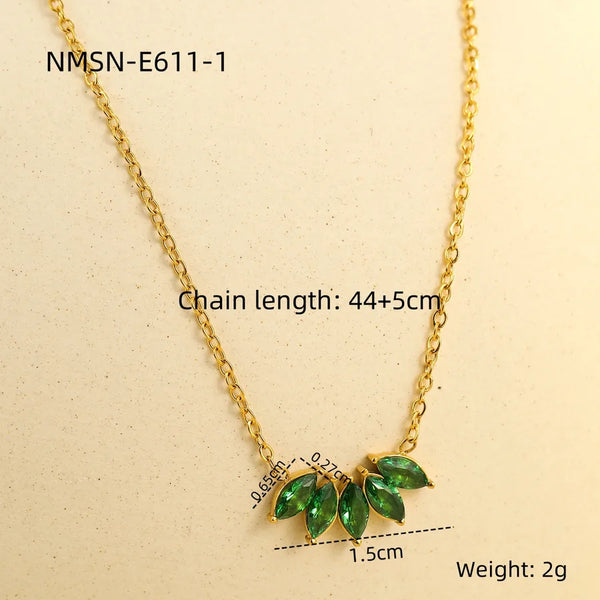 Wholesale Jewelry Retro Classic Style Leaves 304 Stainless Steel Zircon 18K Gold Plated Plating cable chain Necklace