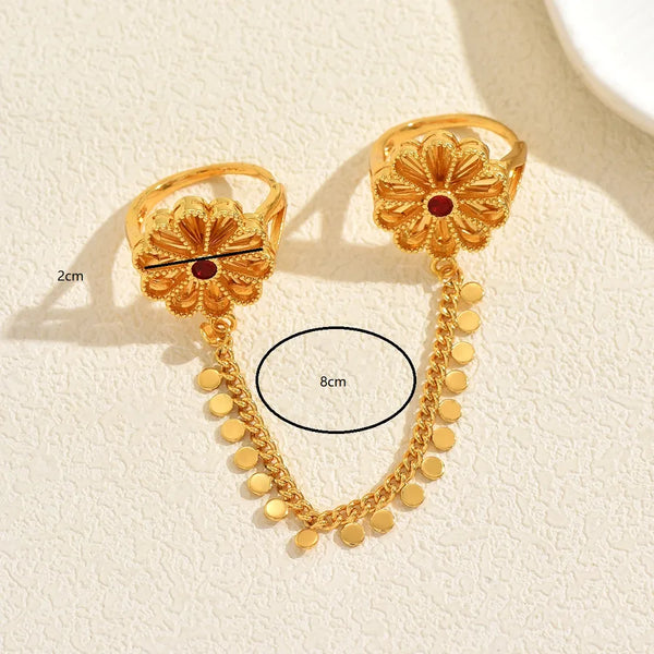 Chrysanthemum Charm Rings For Finger Featuring Copper Material with Copper Plated Finish and Zircon Inlay in Tassel Craft