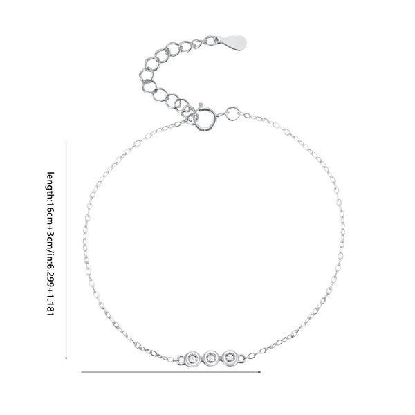 S925 Sterling Silver Three-Row Diamond-Encrusted INS Internet Celebrity Style Bracelet Personality Temperament Daily Party Matching Adjustable Bracelet