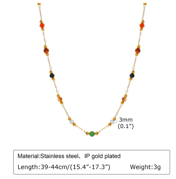 Wholesale Jewelry Elegant Round 304 Stainless Steel Natural Stone 18K Gold Plated Beaded Necklace