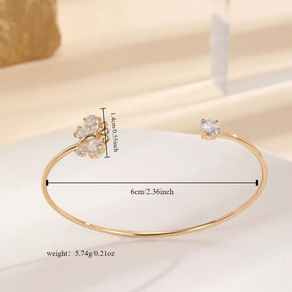 Butterfly Inlay Copper Bangle with Zircon in Gold, Simple Style