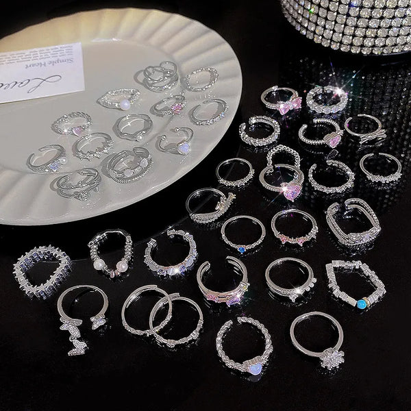 Elegant Simple Style Heart Shape Bow Knot Copper Plating Zircon Open Rings Rings 1 Piece