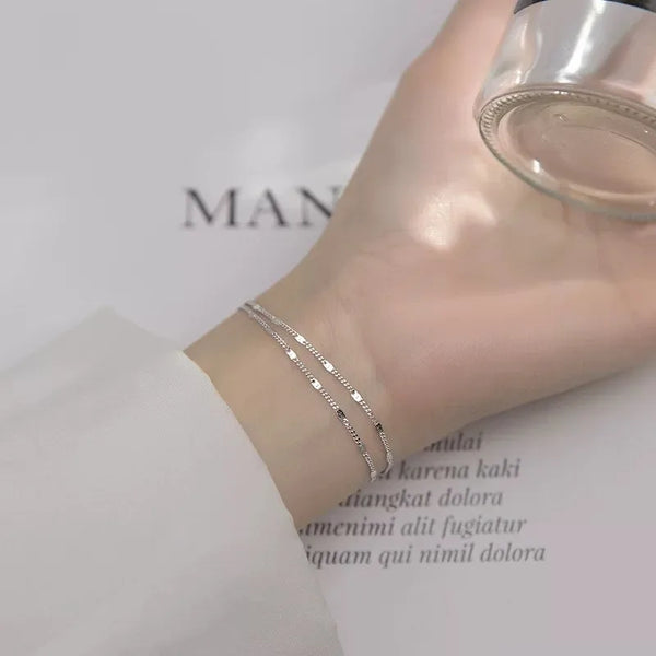 925 Sterling Silver Silver Double Layer Sparkling Wave Bead Bracelet for Women Geometric Travel Suitable Jewelry