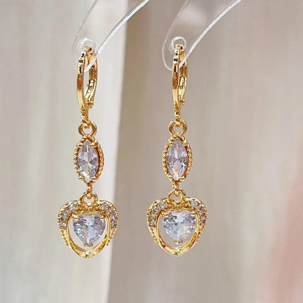 1 Pair Vacation Classic Style Heart Shape Inlay Copper Zircon Drop Earrings