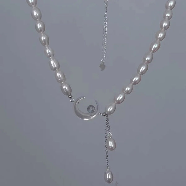 Princess Natural Freshwater Pearl Necklace S925 Silver Moon Mermaid Shell Collarbone Chain Jewelry Women's Gift