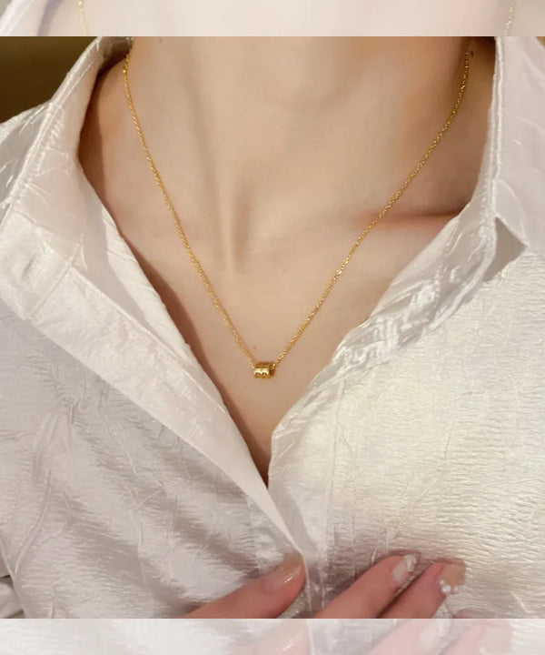 Geometric Pendant Necklace for Women in Waterproof Non Tarnish Titanium Steel with 18K Real Gold Plated PVD Coated Cable Chain