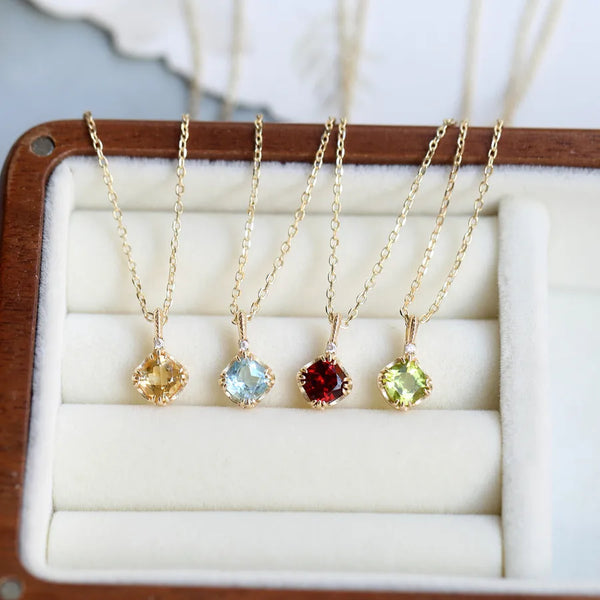 Silver 925 Sterling Silver Natural Peridot Geometric Necklace Simple Matching  Women's Jewelry Accessories