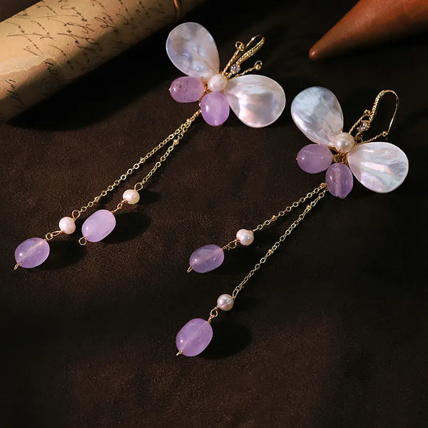 Original Natural Pearl Natural Stone Zircon Shell Earrings Handmade Earrings Jewelry 18K Gold Plated
