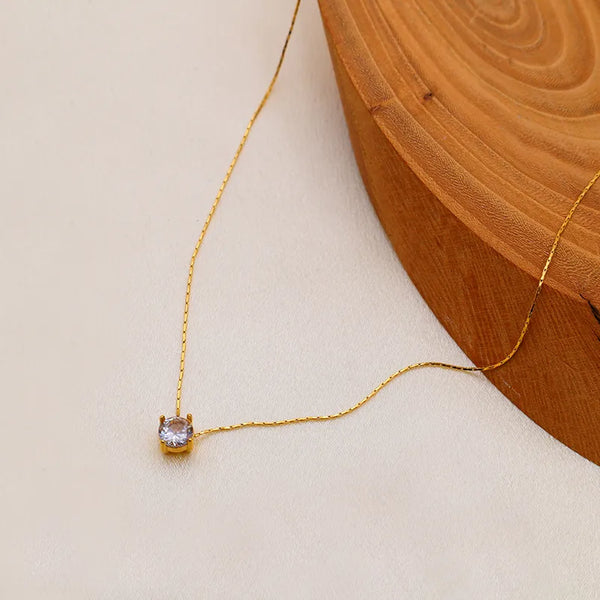 Wholesale Jewelry Simple Style Round Titanium Steel Zircon 18K Gold Plated Inlay Necklace None