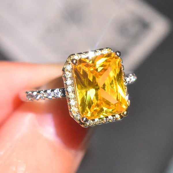 new european and american luxury inlaid yellow diamond two-color copper ring