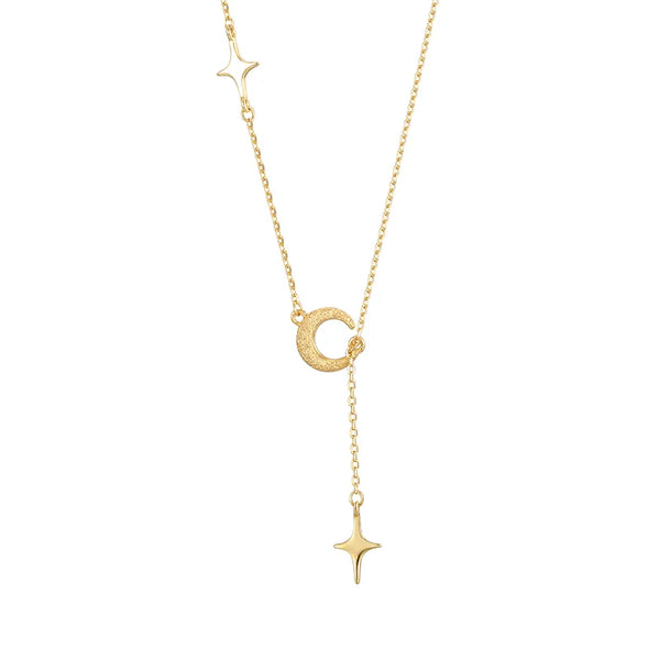 S925 Sterling Silver Matte Star Moon Tassel Necklace Women's High-End INS Luxury Design Clavicle Chain Jewelry Accessory
