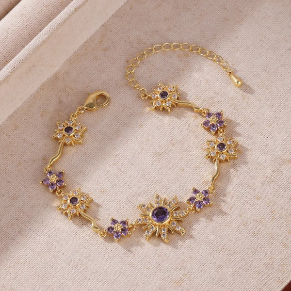 Sun Electroplated Copper Bracelet with 18K Real Gold Plated Water Plating and Zircon Inlay, Handmade Chain