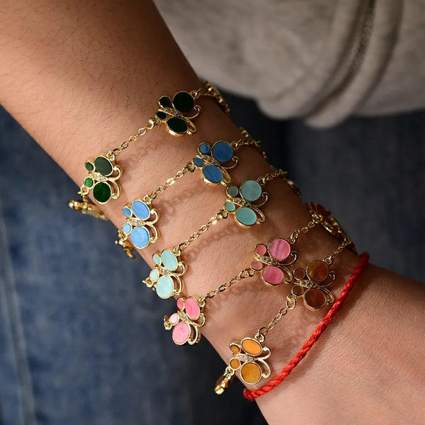 Multicolor Enamel Butterfly Oil Drop Bracelet Micro Inlaid Zircon Adjustable Chain Jewelry for Women Insect