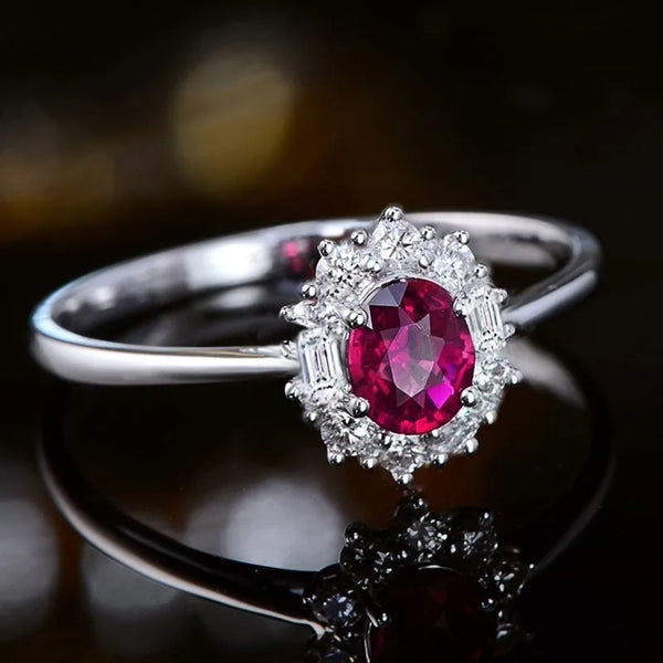 creative new retro red zircon ladies flower shaped copper ring hand jewelry