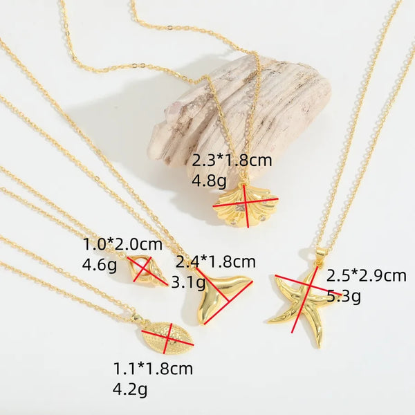 Wholesale Jewelry Hawaiian Vacation Starfish Copper 14K Gold Plated Pendant Necklace O-shaped chain