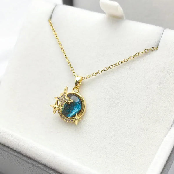 Handmade Round Necklace for Women in Golden Plated 201 Stainless Steel with Resin Inlay and Cable Chain Featuring Electroplated Finish
