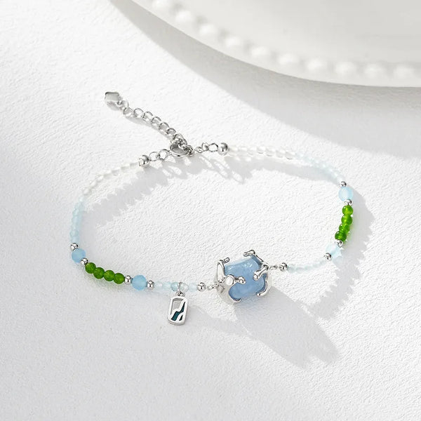 Fashionable Natural Agate Bracelet For Women S925 Sterling Silver High-End Design Geometric Pattern Elegantly Plated Jewelry