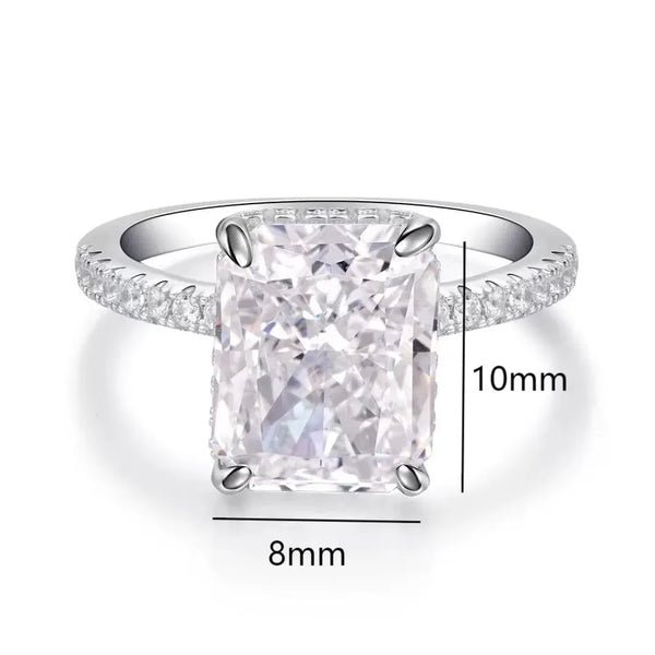 14K Gold Plated Rhodium Plated 925 Sterling Silver Ice Flower Cut Ring for Women Rectangular Colored Gemstone Daily Ring Prong Setting Classic