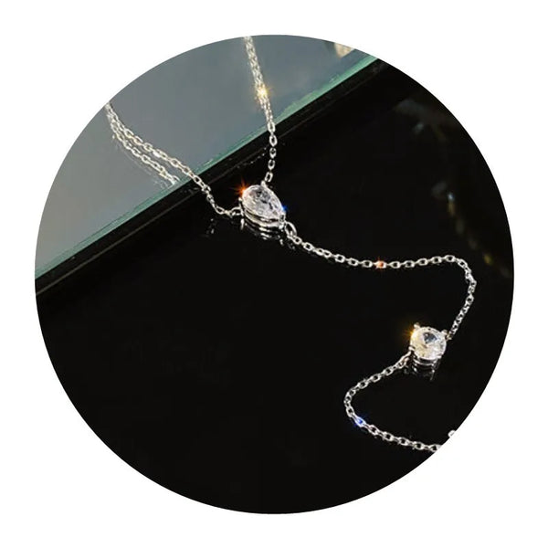 lady water droplets copper plating inlay zircon long necklace