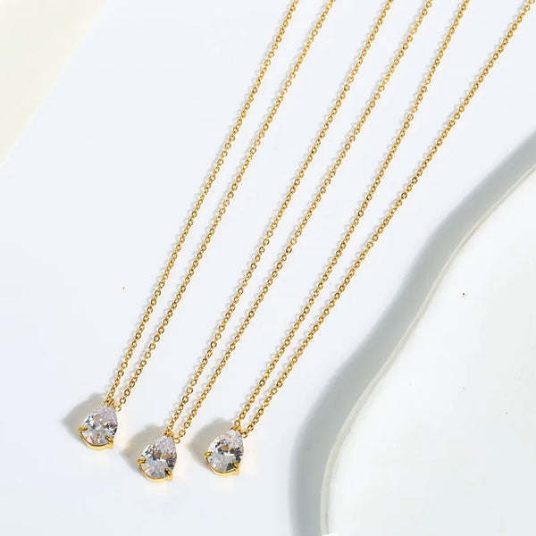 Trendy Waterdrop Zirconia Pendant Necklace Titanium Steel Stainless Women's Non-fading Luxury Sensation Jewelry Accessories